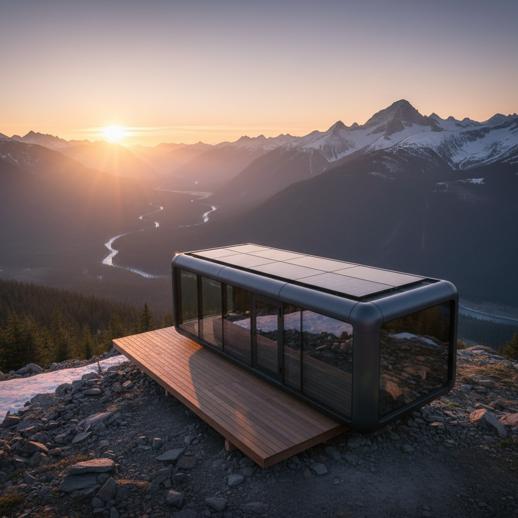 TerraPod au lever du soleil en montagne